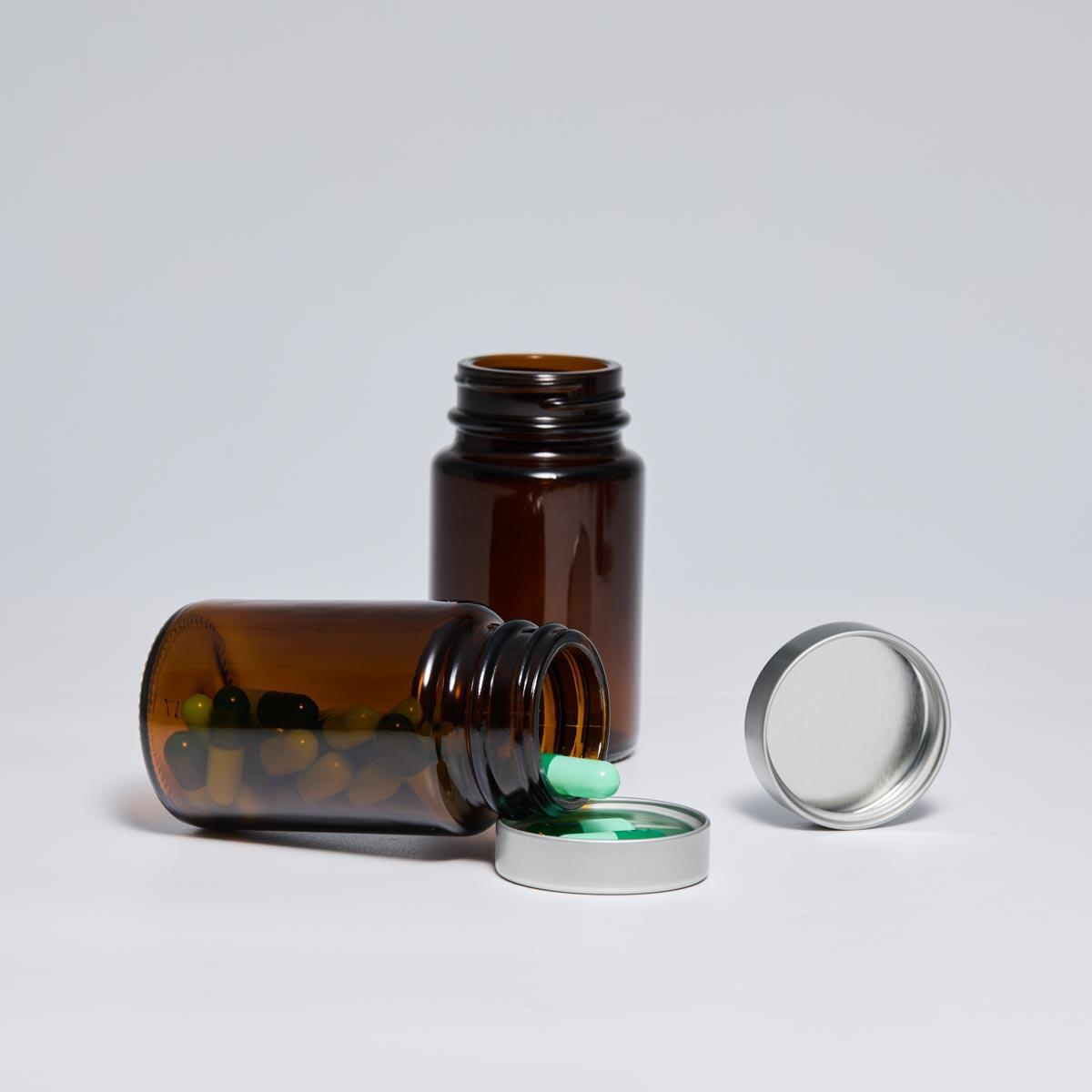 38mm 38/400 Silver Unishell Cap for Amber Glass Pharmaceutical Bottles - Tinplate Unishell Closure