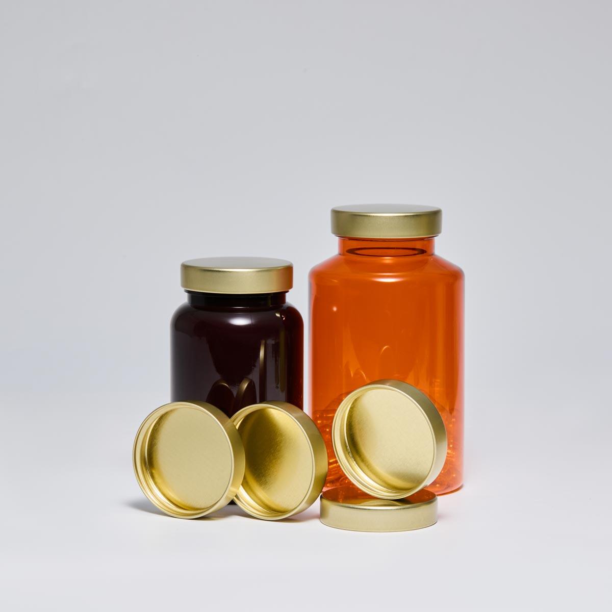  45/400 Gold Tinplate Unishell Cap 45mm Premium Metal Lid for Supplement PET Jars