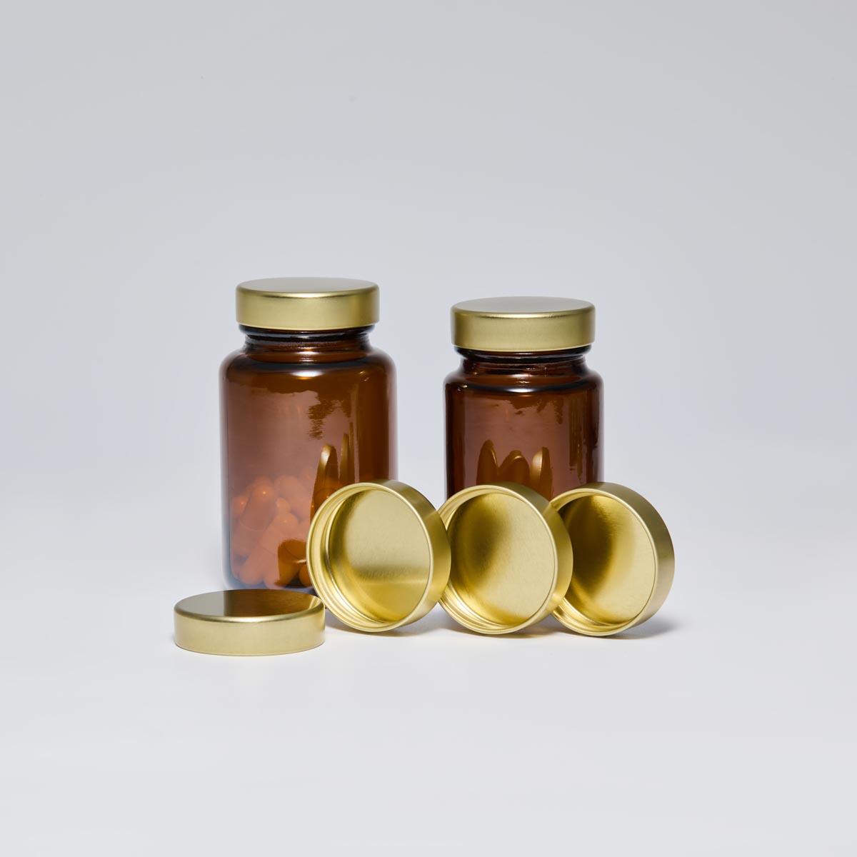 38mm 38/400 Gold Unishell Cap for Glass Pharmaceutical Bottles - Tinplate Unishell Closure