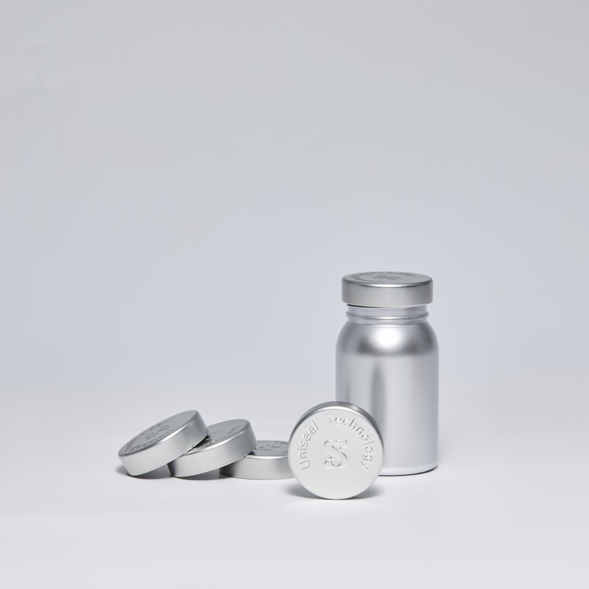 Uniseel Custom 3D Embossed Logo Unishell Cap - Branded Metal Unishell Closure for PET Jars and Glass Bottles