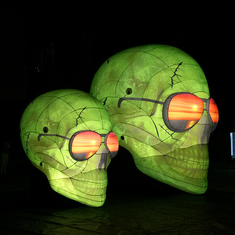 Inflatable Halloween green skull