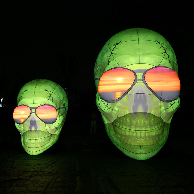 Inflatable Halloween green skull