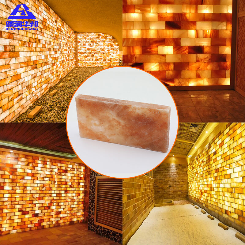 Himalayan salt bricks Organic textured elements enriching slow luxury aesthetics with warm glow and rustic charm for residences spas and interior wellness spaces