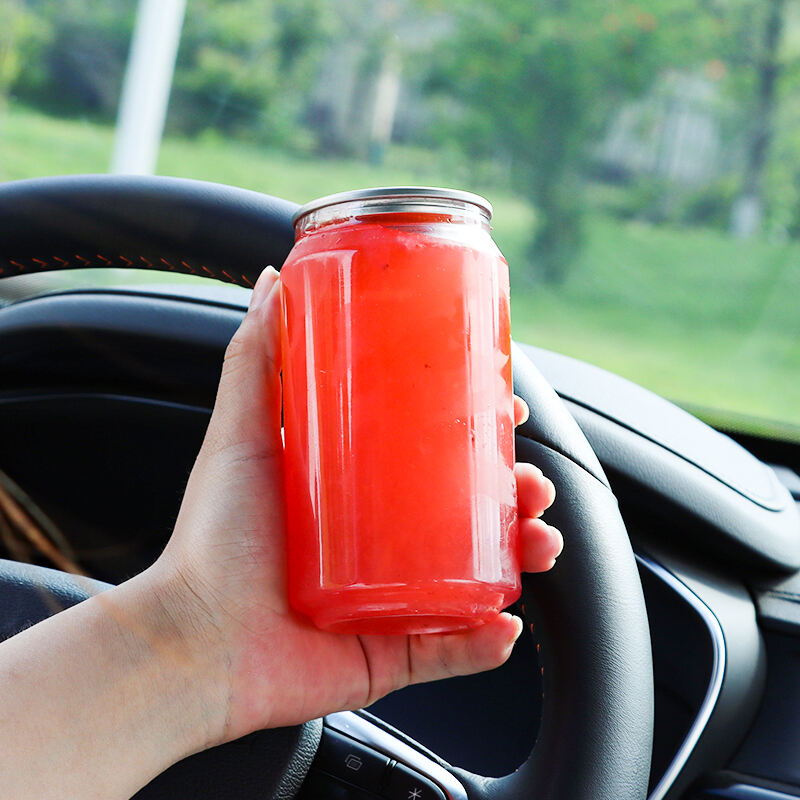Custom Logo Plastic PET Can 330ml Beverage Juice Bottle Transparent Pop Can