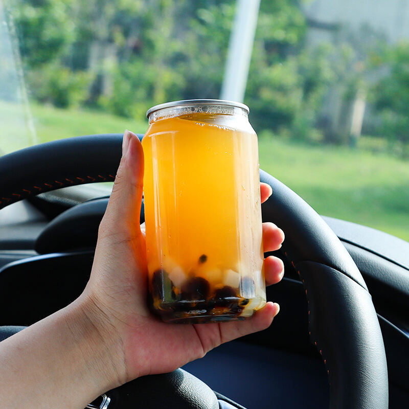 Custom Logo Plastic PET Can 330ml Beverage Juice Bottle Transparent Pop Can