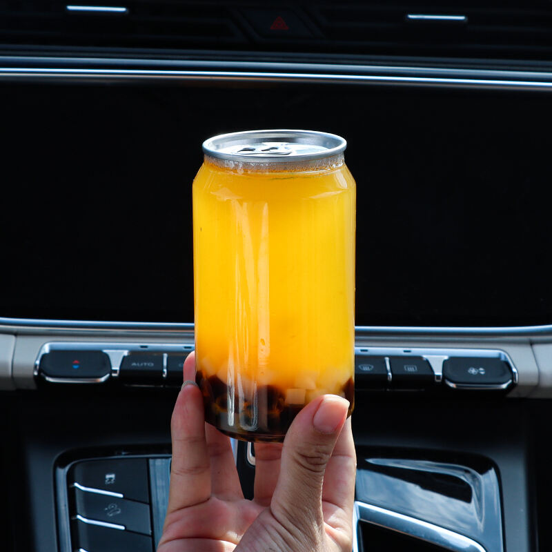 Custom Logo Plastic PET Can 330ml Beverage Juice Bottle Transparent Pop Can