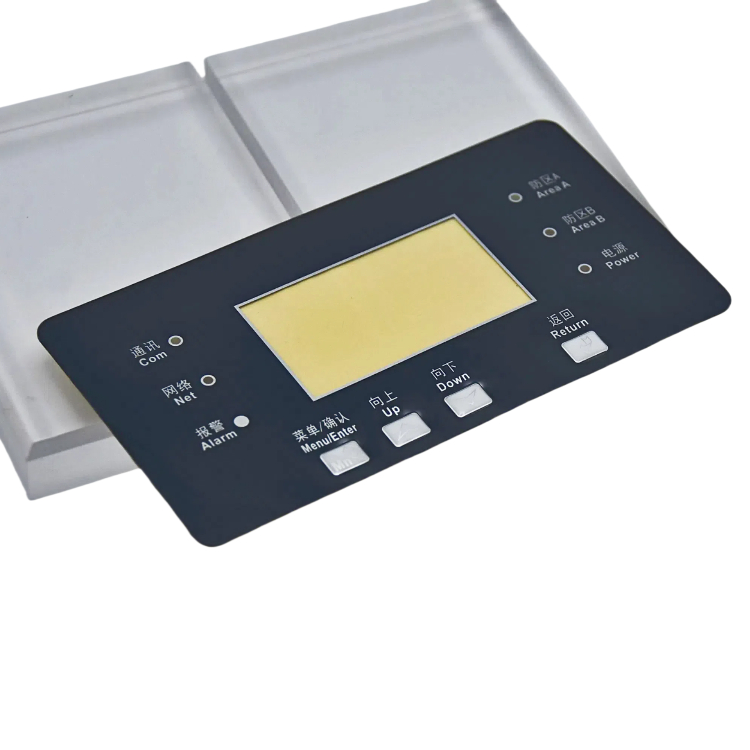 Etiquetas adhesivas duraderas personalizadas para equipos Botonera de panel de control Acabado brillante/mate Recubrimientos para panel de PC Adhesivos frontales para láminas de plástico Cortadas a medida