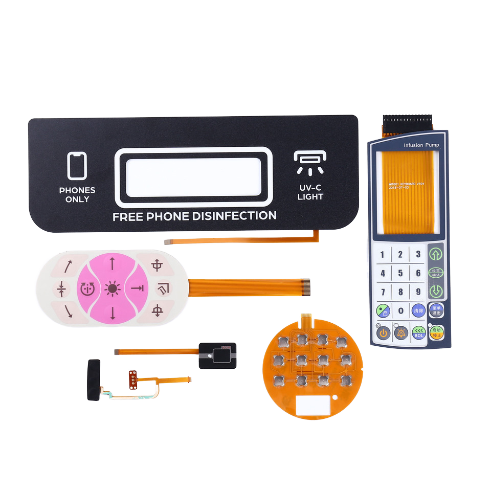 Tecnologia personalizzata silk-screen opaca o liscia in rilievo retroilluminazione LED FPC membrane keypad switch flessibile