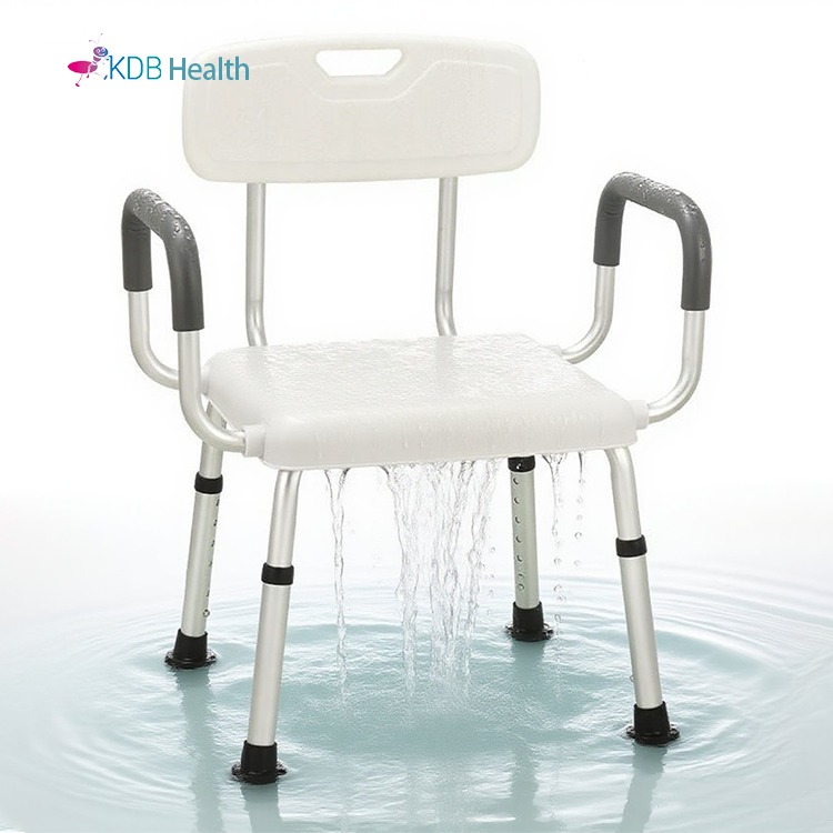 Backrest Shower Chair with Hidden Arm Slots, Height Adjustable