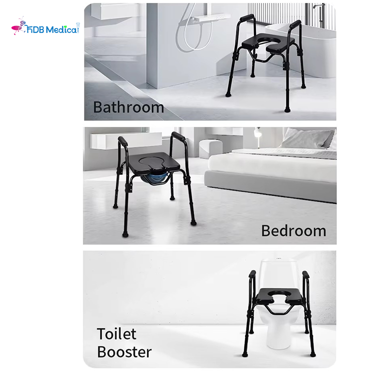 Heavy-Duty Commode Chair with PVC Split Seat