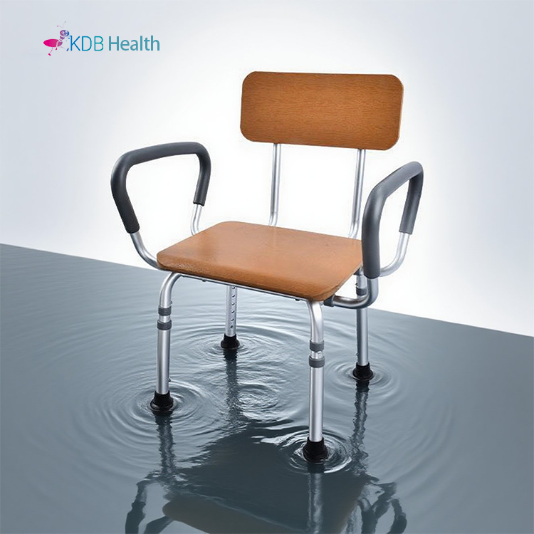 Adjustable Shower Chair with Backrest and Faux Wood Seat