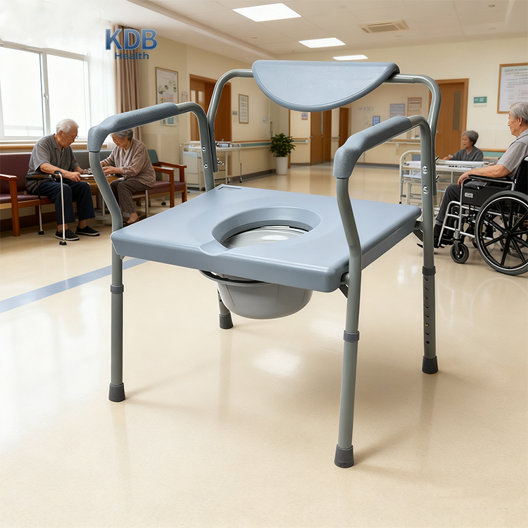 Wide Seat Commode Chair with PU Cushion, 58.5cm