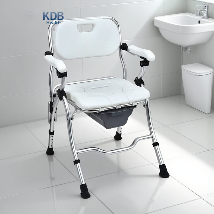 Chaise de toilette avec accoudoirs rabattables, siège en PE