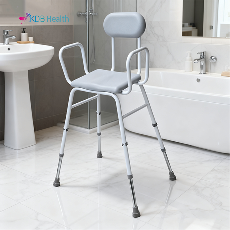 Adjustable Shower Chair with PU Backrest and Seat, Steel Frame