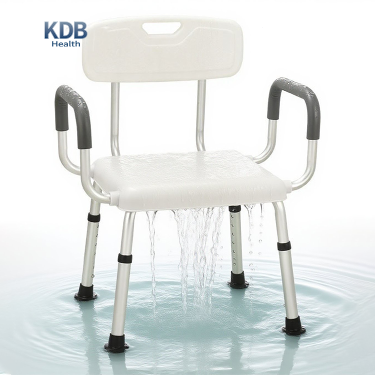 Cadeira de banho ajustável com encosto e braços