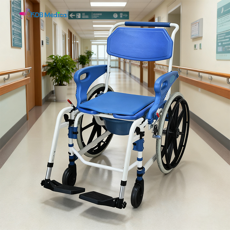 EVAシートと22インチホイール付き折りたたみ式ポータブルトイレチェア