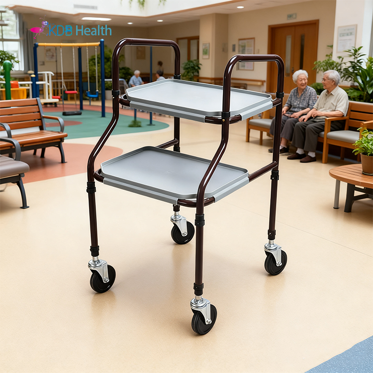 Portable Two-Tier Overbed Table with Adjustable Handle