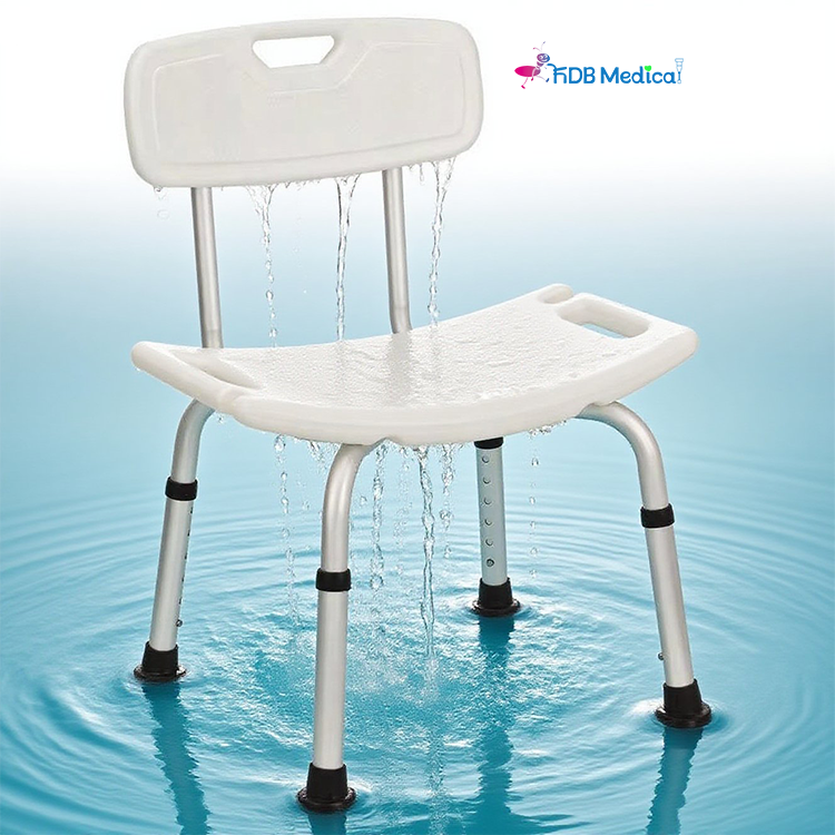 Backrest Shower Chair with Hidden Arm Slots, Height Adjustable