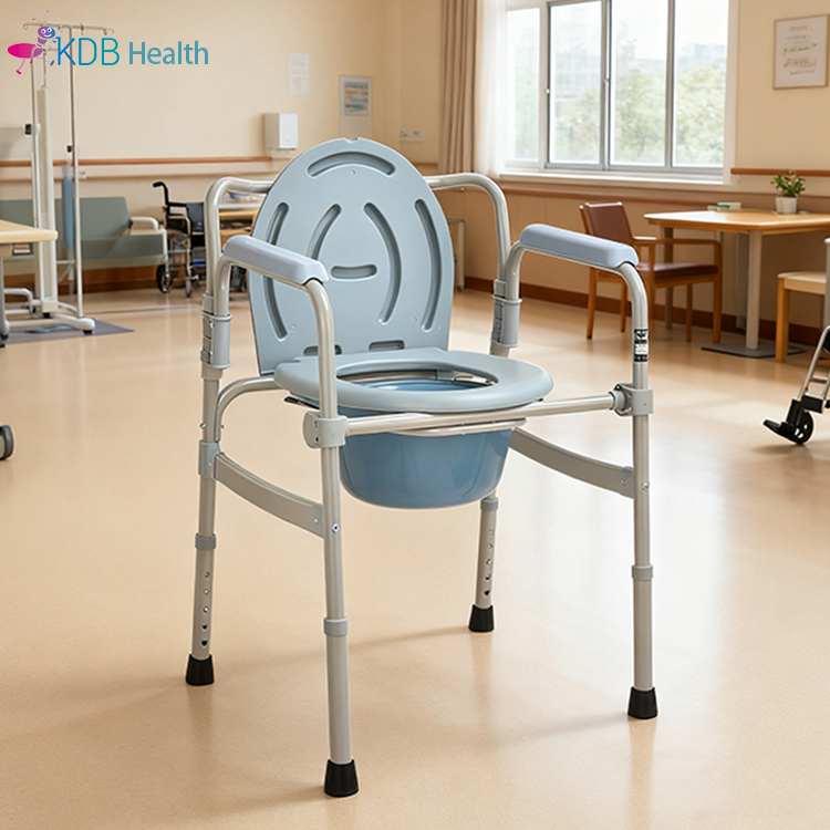 Adjustable Height Commode Chair, Steel Frame, PE Seat