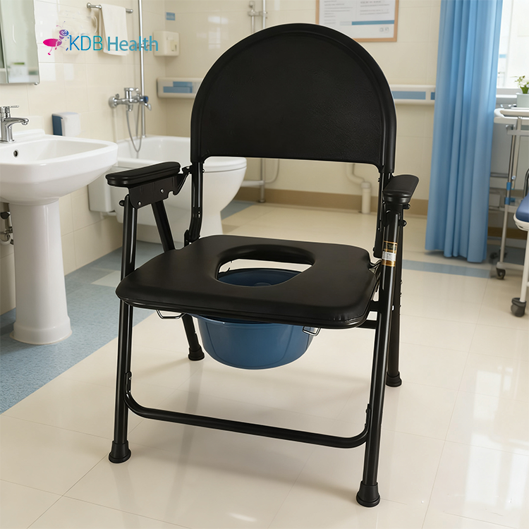 Foldable Commode Chair with PE Seat and Adjustable Height