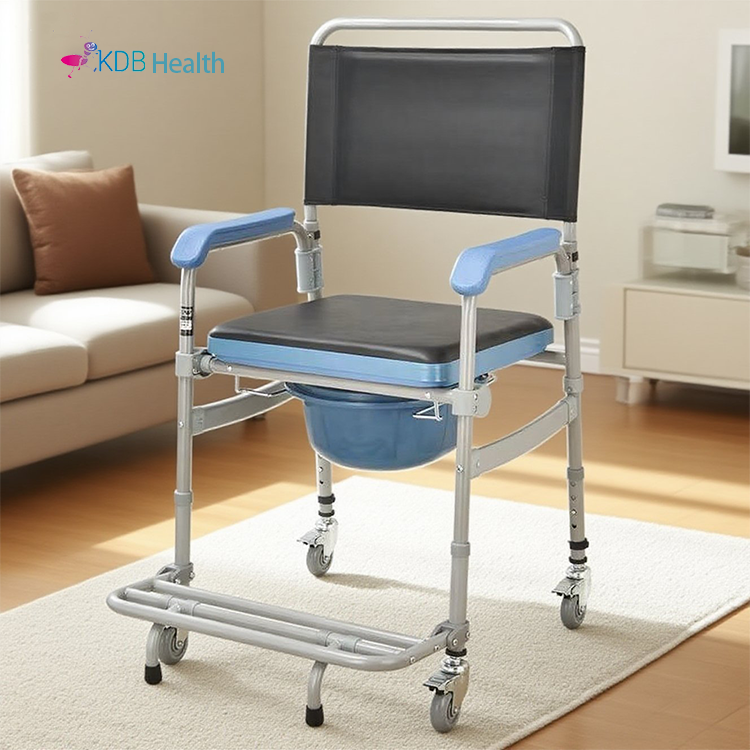 Adjustable Aluminum Commode Chair with Wheels