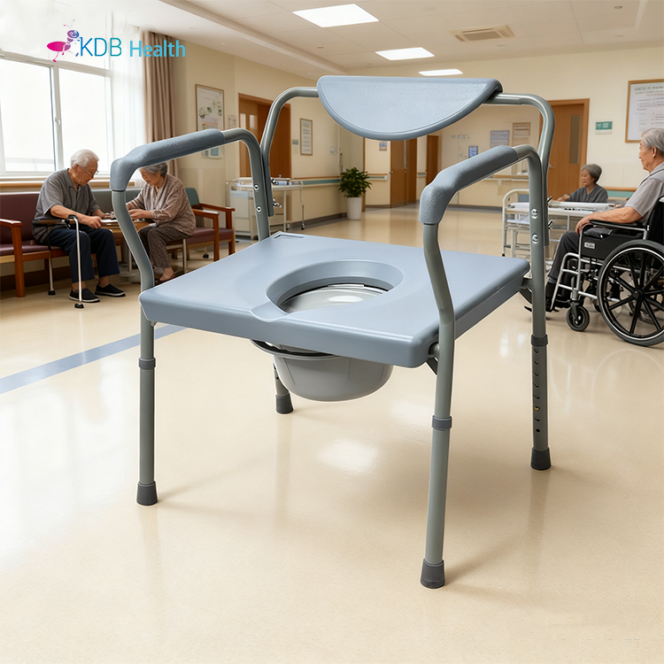 Wide Seat Commode Chair with PU Cushion, 58.5cm