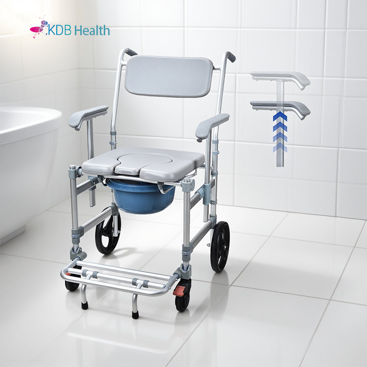 Foldable Commode Chair with Height-Adjustable Armrests