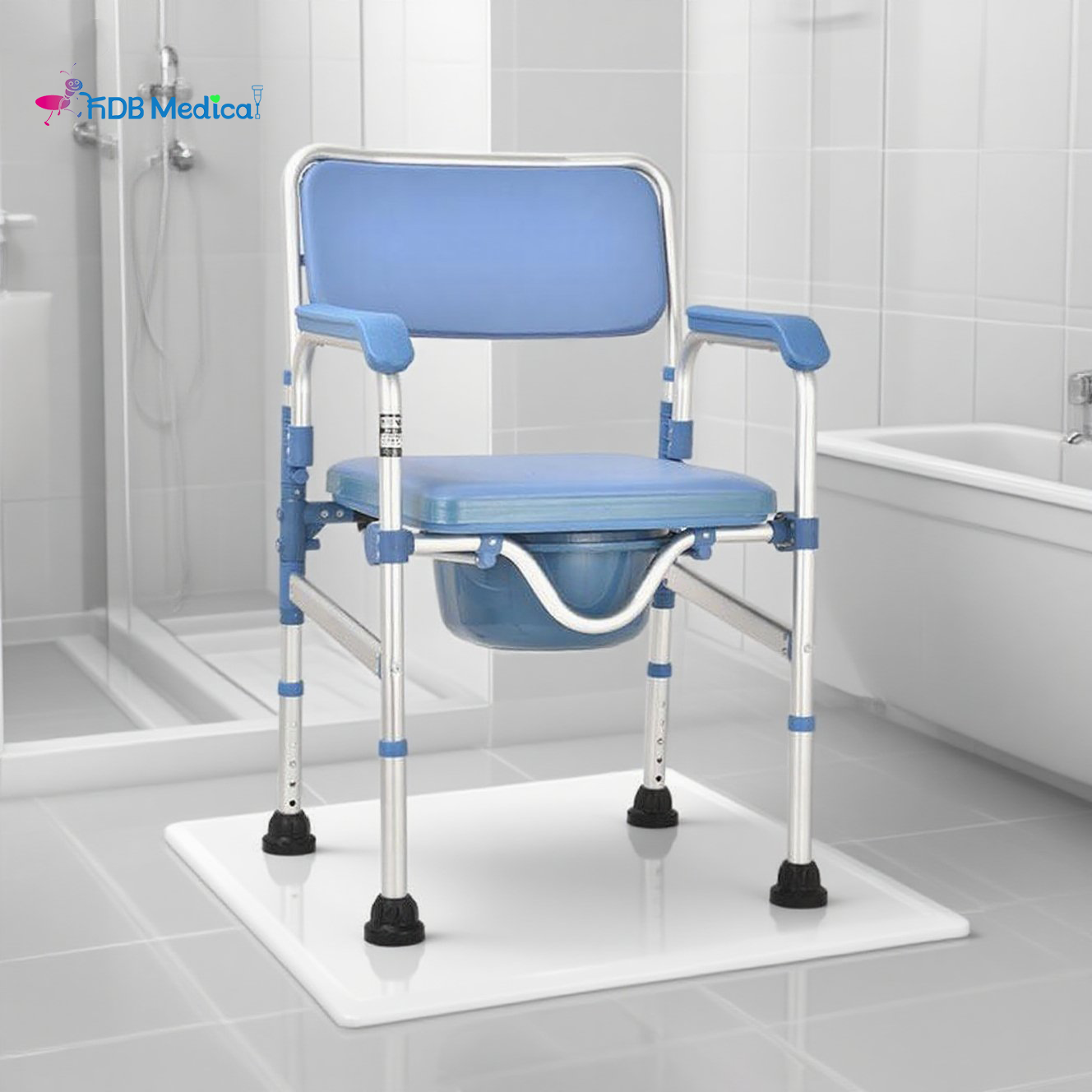 Tool-Free Folding Commode Chair Without Wheels 