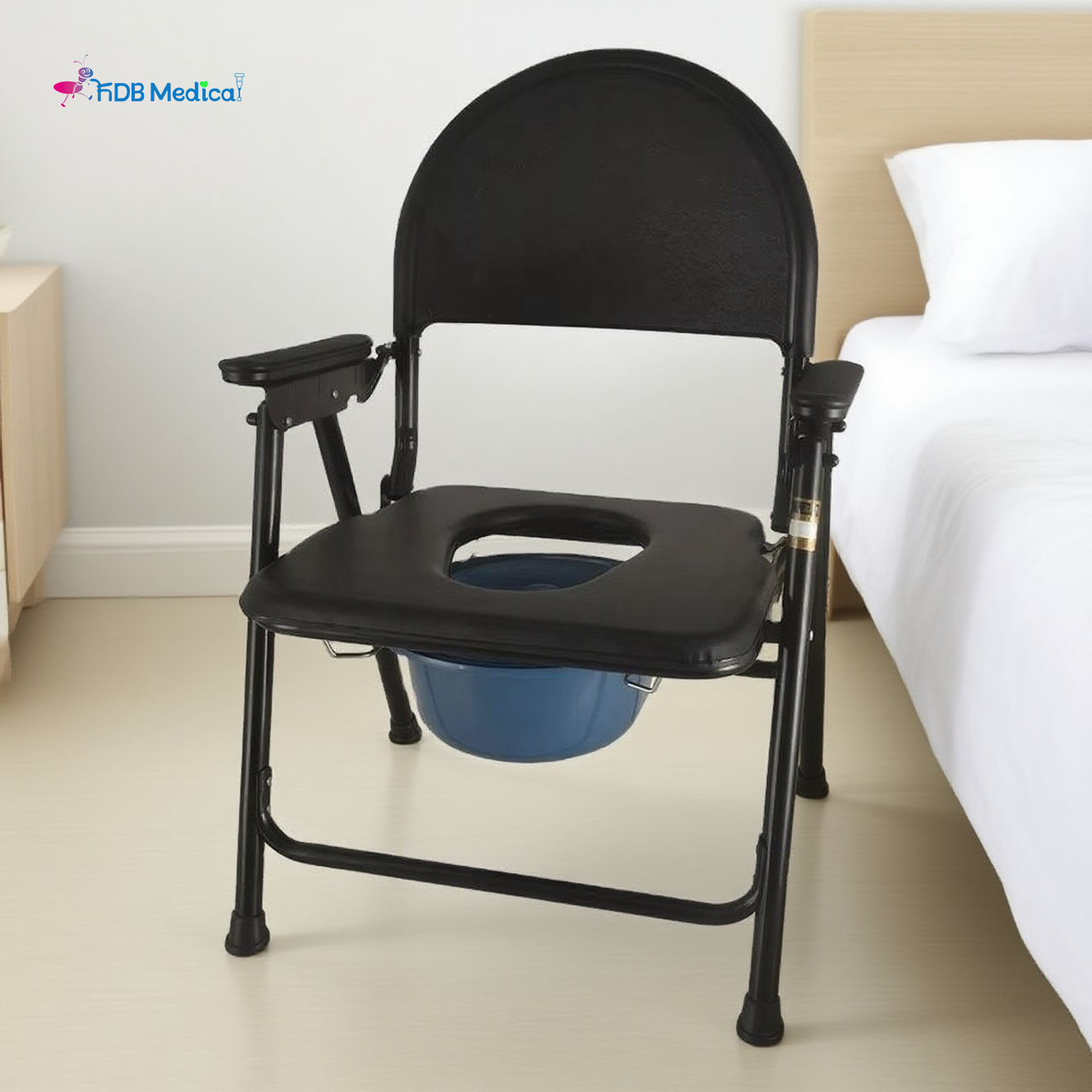 Foldable Commode Chair with PE Seat and Adjustable Height