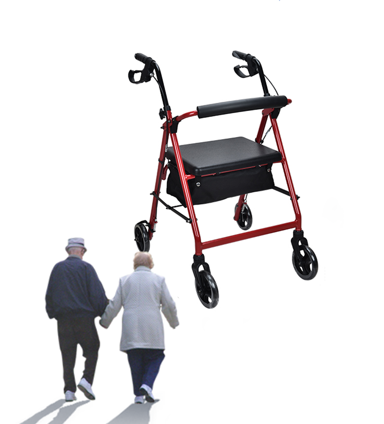 Steel Rollator Walker with PU Seat and Backrest