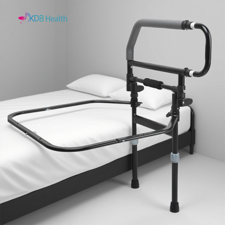 Foldable Bed Rail with 180° One-Hand Rotation, Height Adjustable