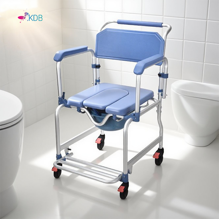 Wheeled Commode Chair with PU Seat and Flip-Up Arms