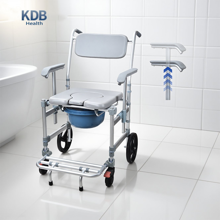 Foldable Commode Chair with Height-Adjustable Armrests