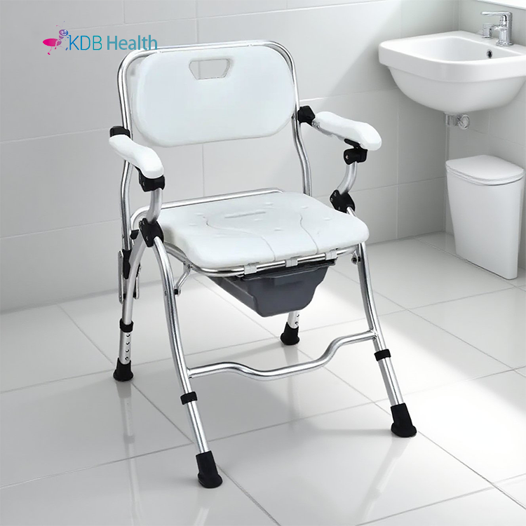 Commode Shower Chair with Flip-Up Arms, PE Seat