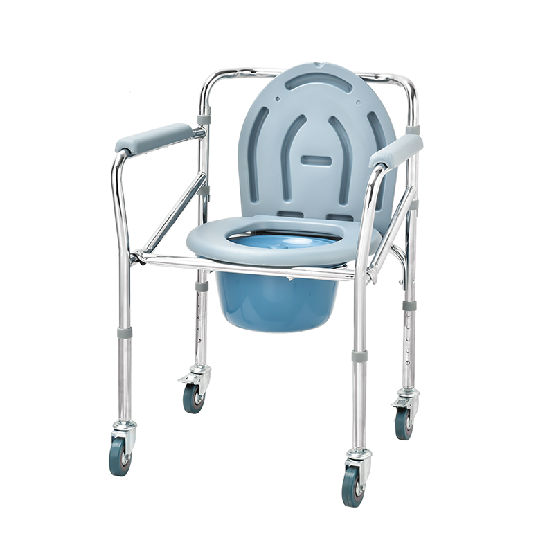 Chrome-Plated Mobile Commode Chair, Adjustable Height-KDB894B