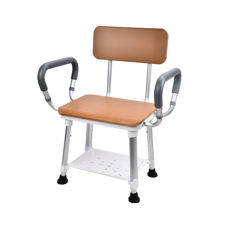 Shower Chair with Faux Wood Seat and Storage Tray-KDB796D-A02