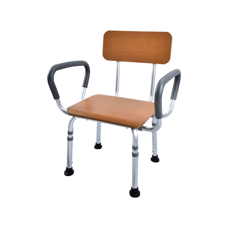 Adjustable Shower Chair with Backrest and Faux Wood Seat-KDB796A-B01