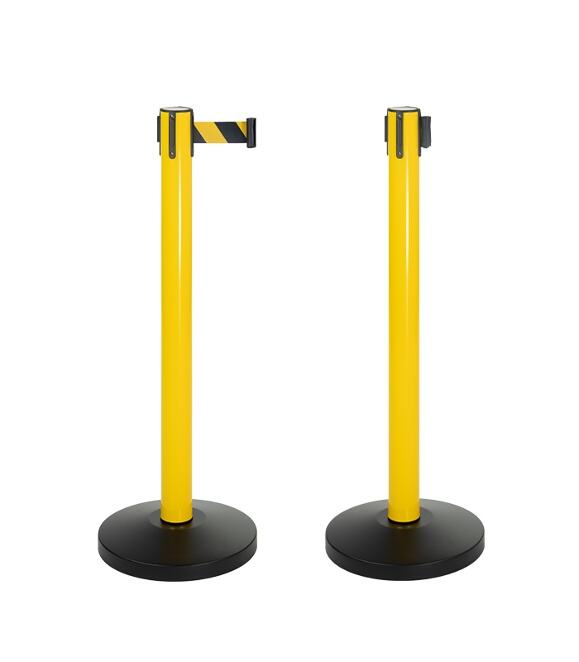 High-Visibility Industrial Safety Retractable Belt Stanchion with Refillable Stability Base-One meter yellow style