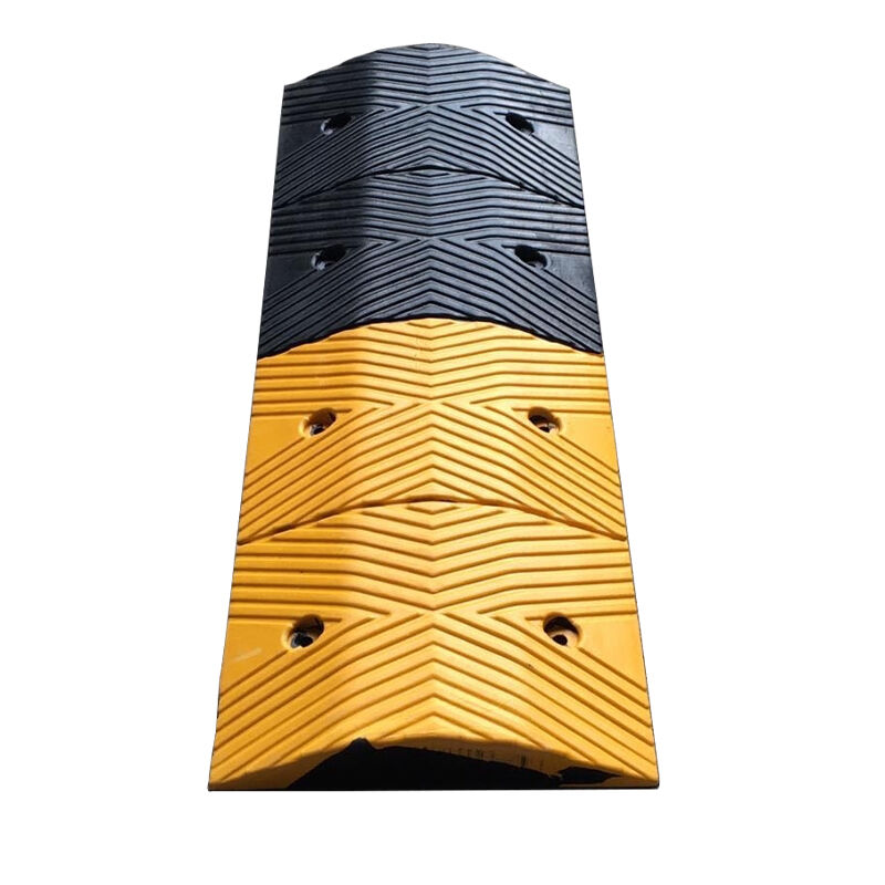 Professional Heavy Duty Rubber Speed Hump with End Caps - High Visibility Modular Speed Bump for Traffic Safety-100SB21