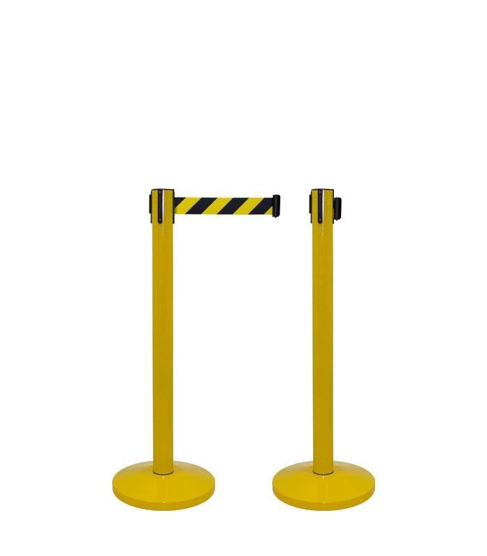 High-Visibility Industrial Safety Retractable Belt Stanchion with Refillable Stability Base-One meter yellow style