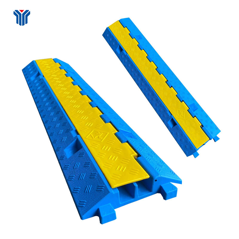 Heavy Duty 5-Channel Rubber Cable Protector Ramp | 22,000-lbs Capacity | Flip-Open Cover | Anti-Slip & Interlocking Design | Factory-Direct Supply