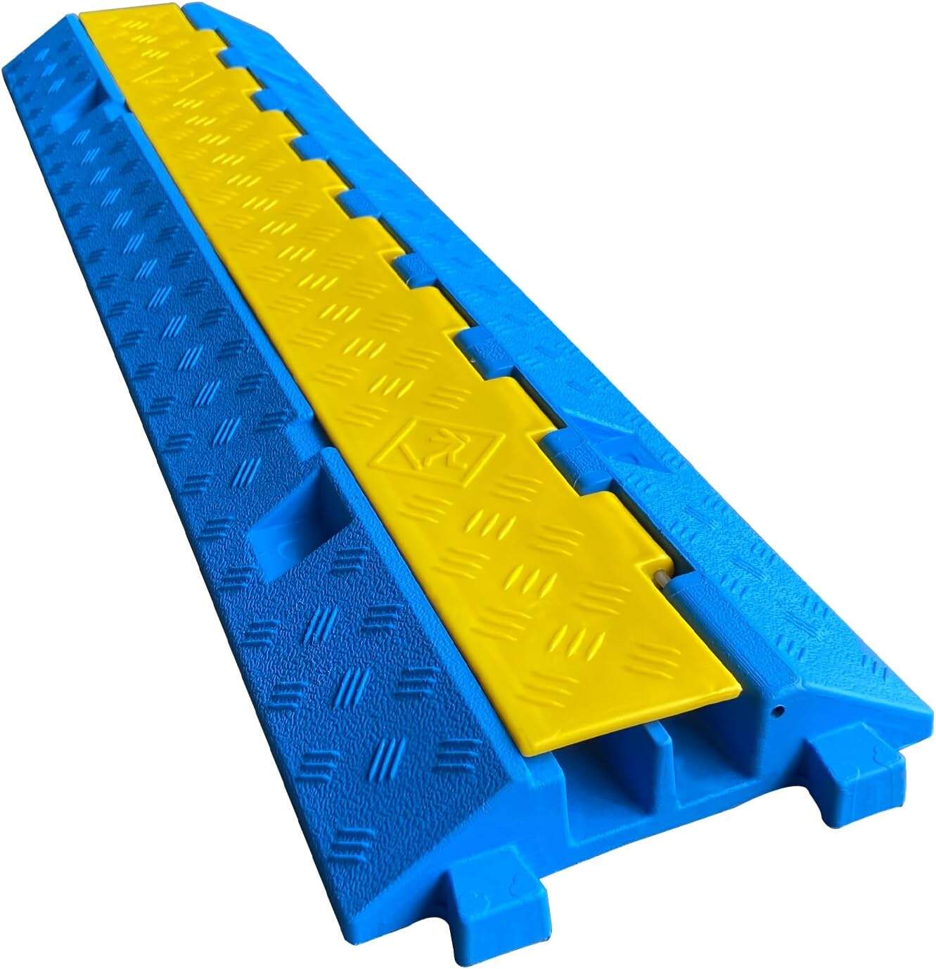 heavy duty 5 channel rubber cable protector ramp  22000 lbs capacity  flip open cover  anti slip  interlocking design  factory direct supply-2