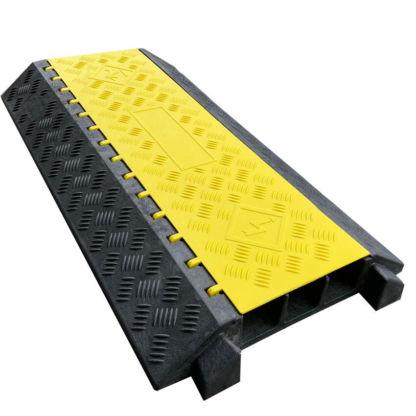 Heavy Duty 3 Channel Rubber Cable Protector Ramp with Hinged Lid-Rubber and plastic 3XC