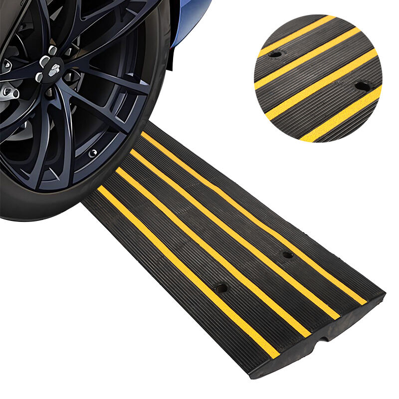 Heavy Duty Reflective Rubber Curb Ramp with Drainage Channel for Driveways and Loading Docks-TRC06