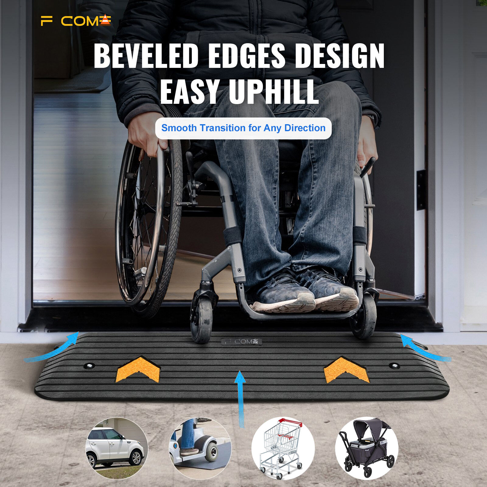 Heavy-Duty Reflective Rubber Curb Ramp and Industrial threshold Transition Pad-RTR75