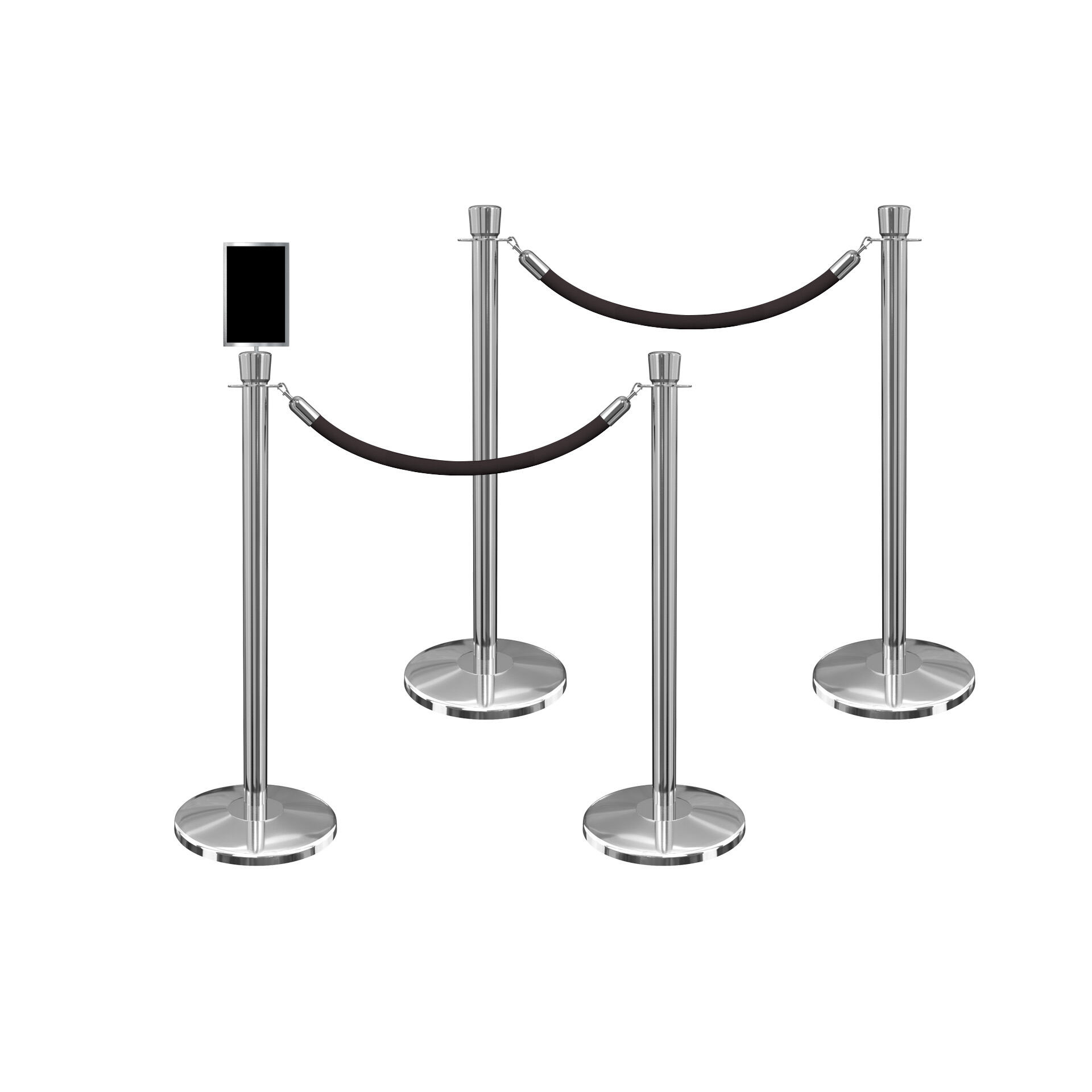 Premium Stainless Steel Rope Stanchion Set with Luxury Velvet Ropes-Protocol Pole Silver