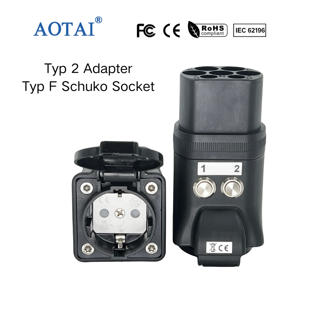 Scarica v2l tipo 2 alla spina schuko con spina EV switch e adattatore del caricabatterie EVSE iec62196