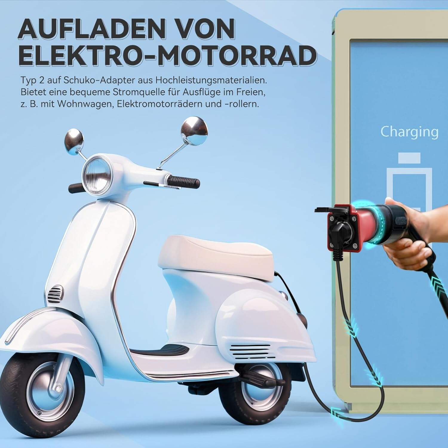 Adaptateur Type 2 vers Schuko, chargeur Type 2 ou station de recharge pour voiture électrique Type 2 vers prise Schuko