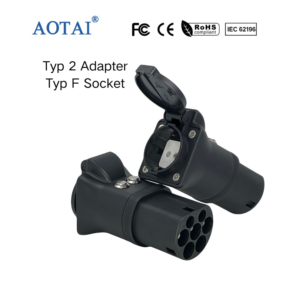 Adaptateur AOTAI CE approuvé Type 2 vers Schuko avec bouton d'arrêt/démarrage pour se détacher de la station de recharge