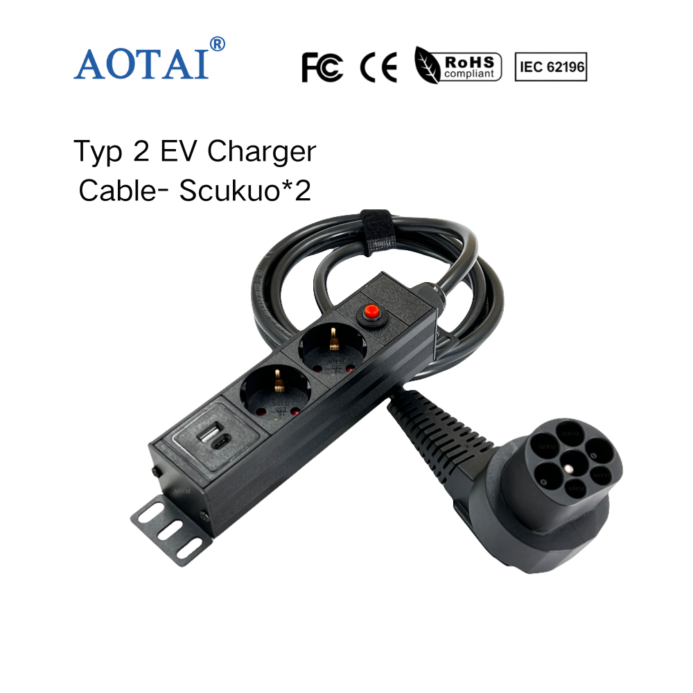 AOTAI Type2 to Schuko 16A Electrical Car Type 2 Charging Side Plug to Schuko Euro socket 220V outlet charging cable